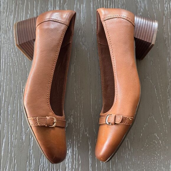 Clarks Marilyn Nora Tan Leather Block Heel Pumps Block Heel Classic Size 9.5 EUC - Picture 5 of 12